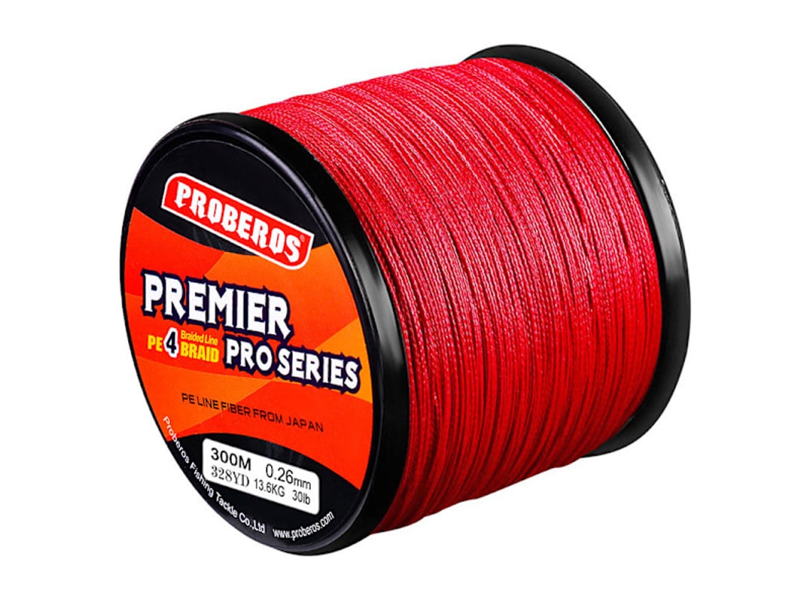 Linha de Pesca AQUAFORGE de 300m, 4 Fios, 6lb a 100lb, Vermelha