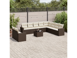 Jogo de Sofá Jardim 11 Peças C/ Almofadões Vime Pe Marrom Dkd Home Decor