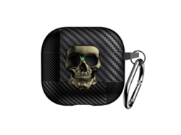Capa Zruxe Para Airpods 3 Fibra De Carbono Tpu Preto/dourado (proteção Integral, Fecho Magnético, Mosquetão)