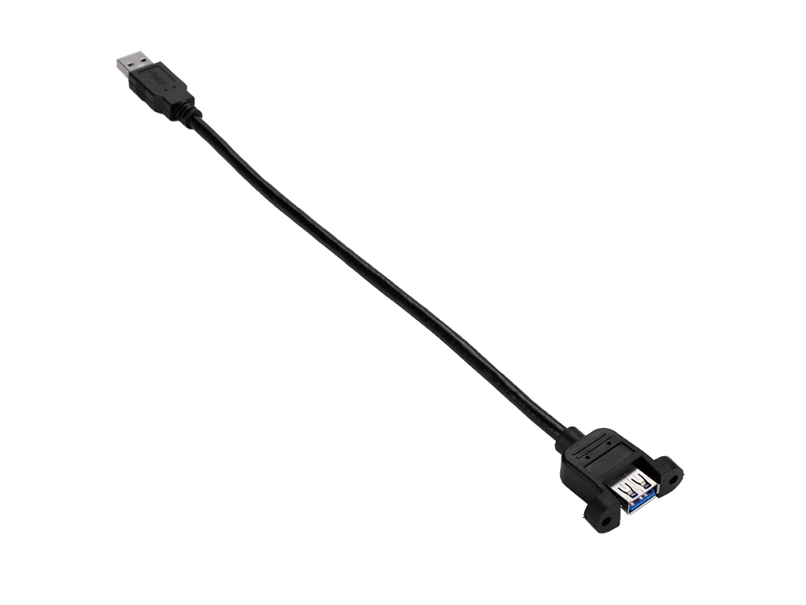 Cabo De Extensão Usb3.0 Masculino Para Feminino 0,3 M, Preto, Com Parafusos Luz Dourada