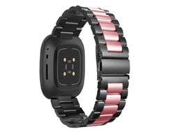 Bracelete Aço Ajustável para Fitbit by Google Versa 3 Preto e Rosa