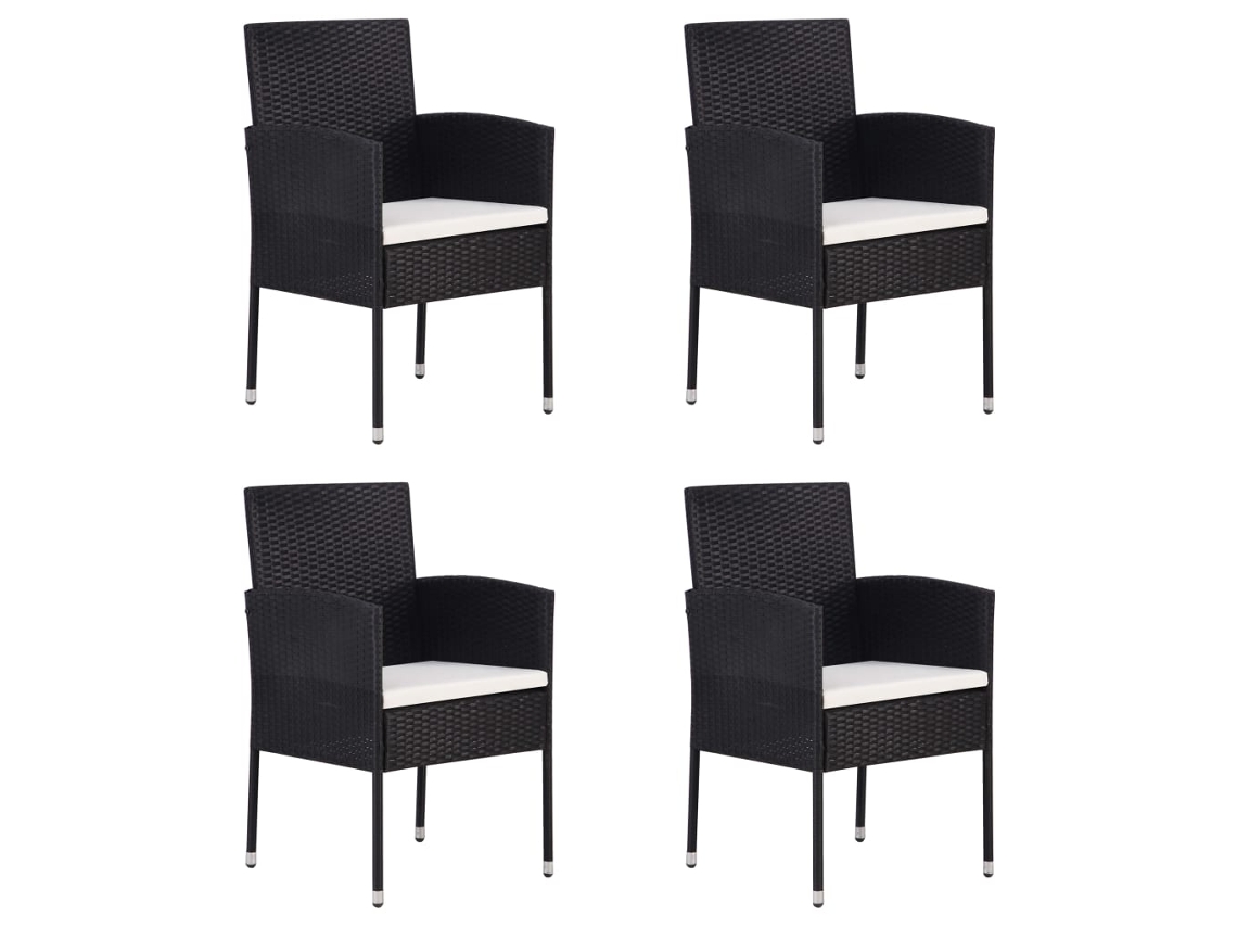 Vidaxl Cadeiras De Jardim C/ Almofadões Branco Nata 4pcs Vime Pe Preto