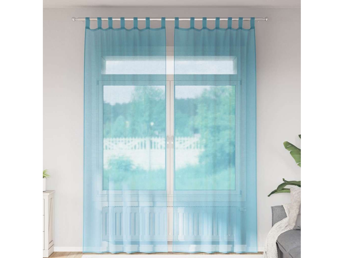 Vidaxl Cortinas De Voile Com Laços 2 Pcs Turquesa 140x260 Cm