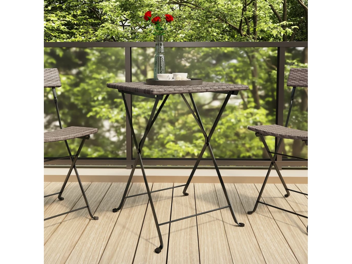 Vidaxl Mesa De Bistrô Dobrável 55x54x71 Cm Vime Pe Cinzento
