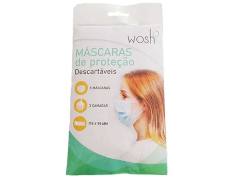 mascara descartavel 3 camadas alta protecção blister 5uni Wosh