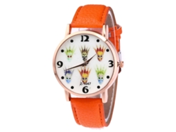 Reloj De Pulsera Casual Para Hombre Con Correa De Cuero Pu De Color Naranja