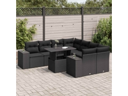 Vidaxl 9 Pcs Conjunto De Sofás P/ Jardim C/ Almofadões Vime Pe Preto