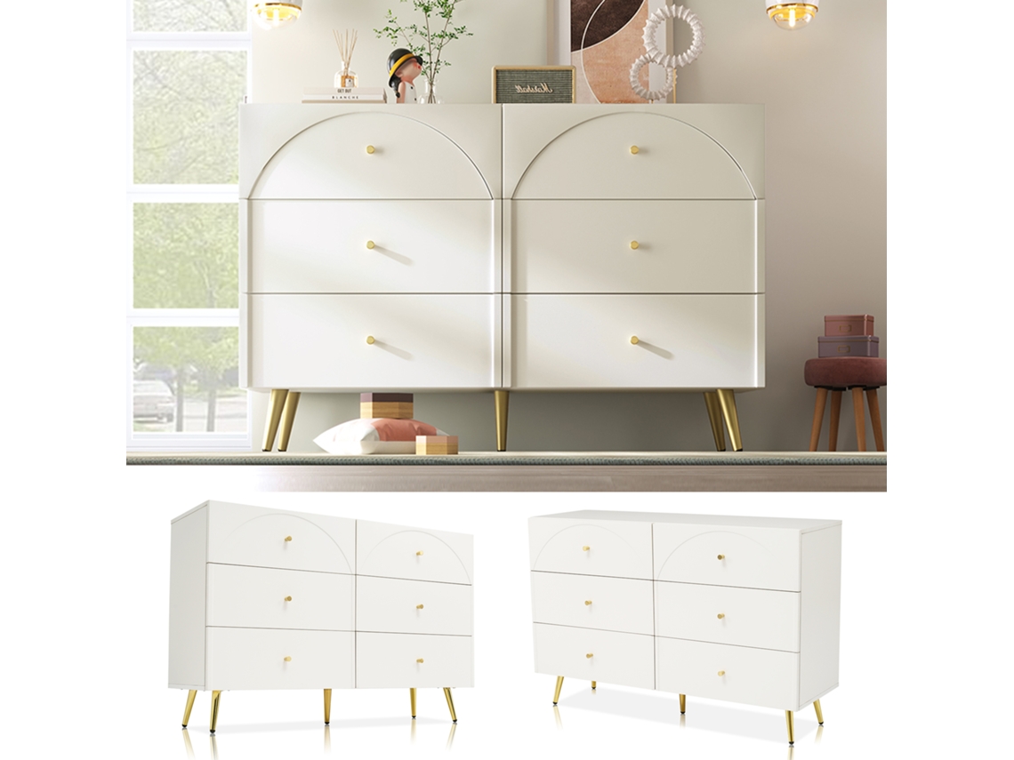 Cômoda Com Gaveta Cômoda Com 6 Gavetas, Aparador Branco Para O Quarto E Todas As Salas De Estar, Creme Branco -h85/l120/d40 Cm Cs