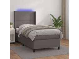 Vidaxl Cama Box Spring C/ Colchão/led 100x200cm Couro Artificial Cinza
