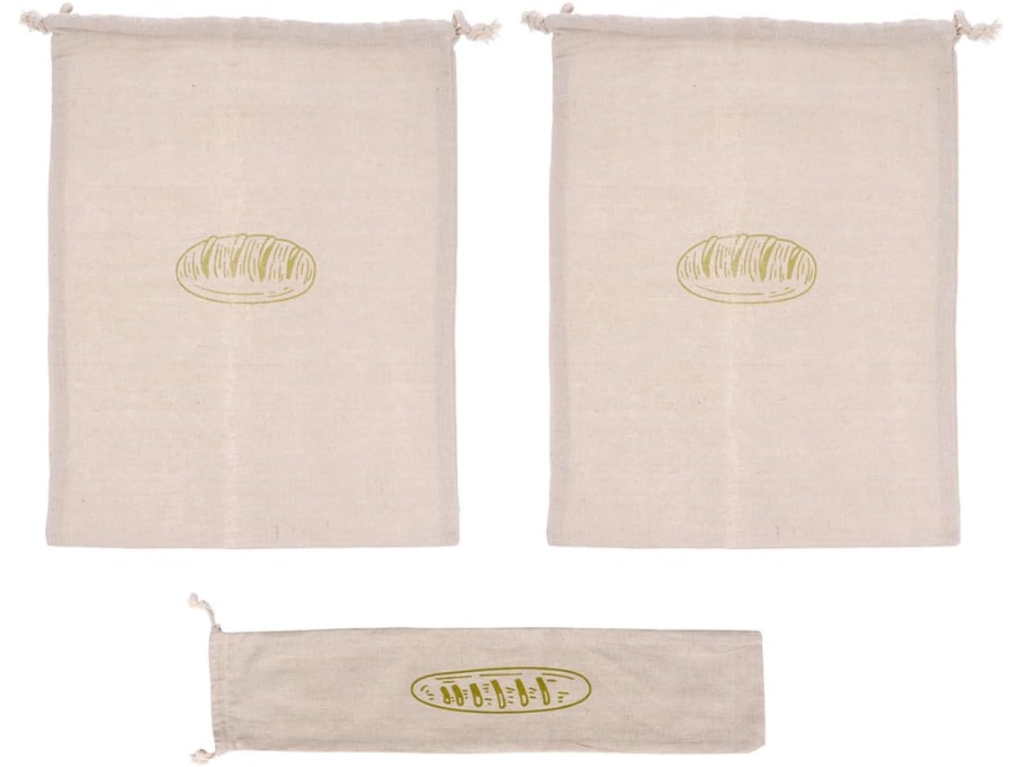Kit De 3 Sacos De Linho Para Pão Reutilizáveis E Fáceis De Transportar Com Cordão, Em Cores Sortidas, Ideais Para