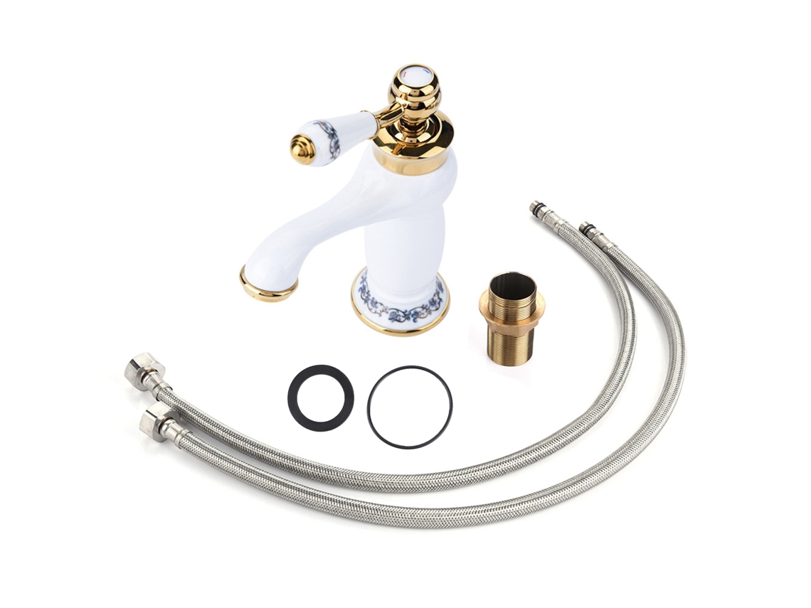 Torneira Misturadora MARCA com alça única, padrão floral, para pia de banheiro, branco