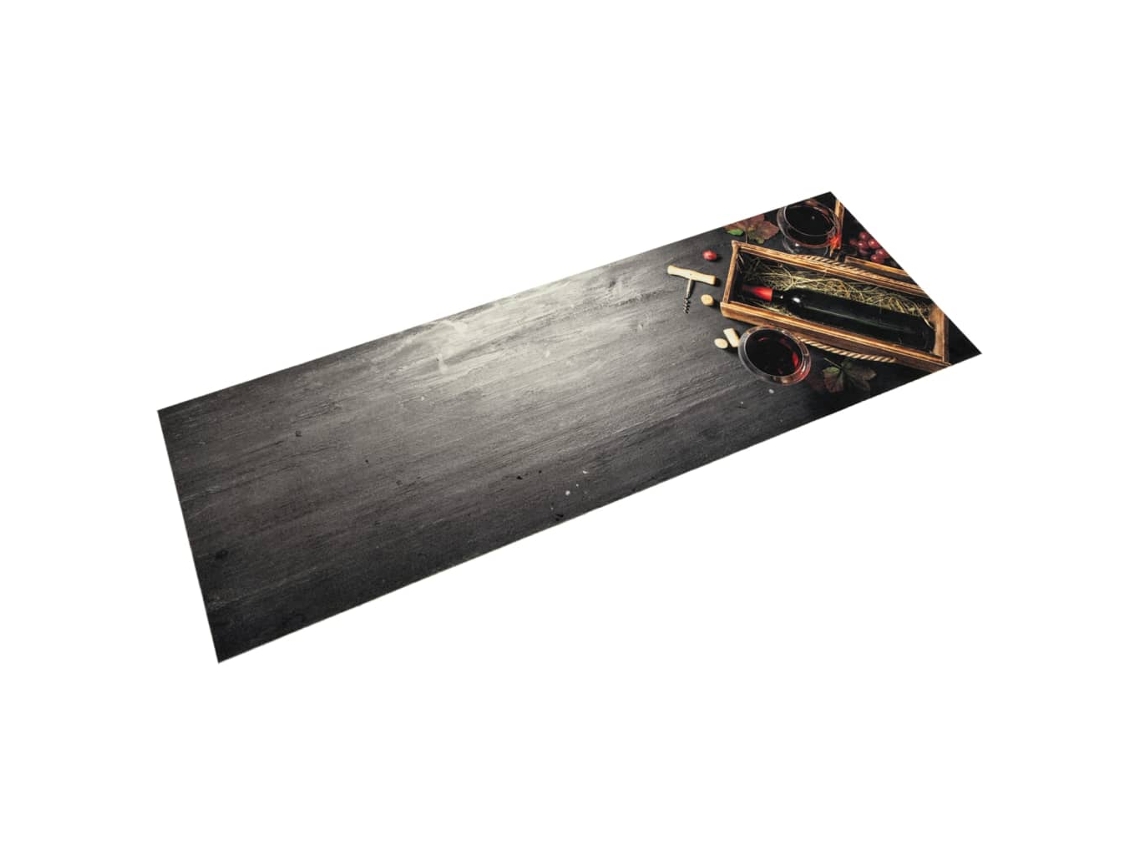 Vidaxl Tapete De Cozinha Lavável 45x150 Cm Veludo Padrão Garrafa Vinho