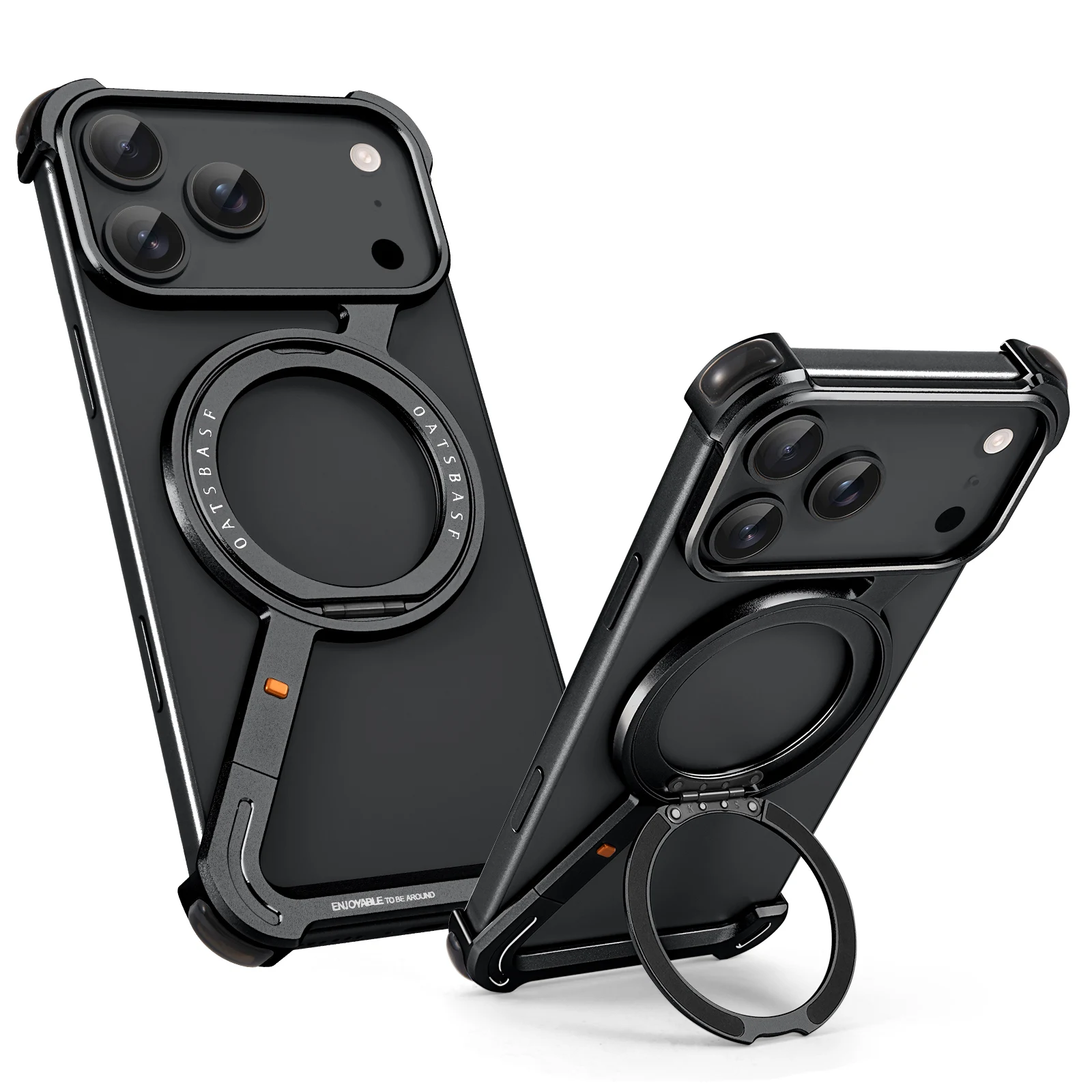 Capa Metálica Para Iphone 17 Pro (preta) Com Suporte De Anel, Rotação De 360° E Proteção Magnética.