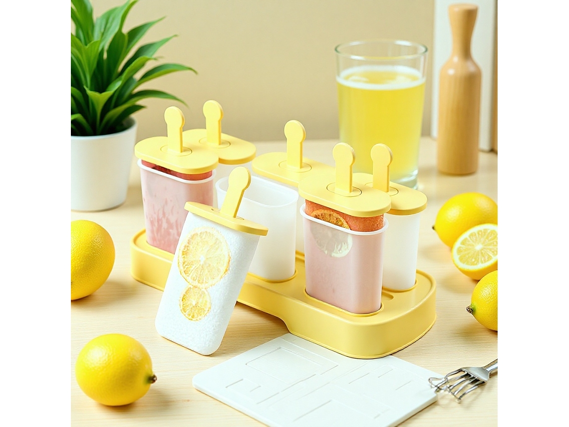 Conjunto De Formas Para Picolé Com Palitos Livres De Bpa. Amarelo Hexinyigjly