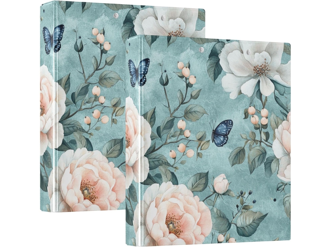 Spring Roses Pasta de Três Argolas Retrô 1 2 Polegada Com Sacos Internos, Pacote Com 1 2 Pastas Escritório, 200 Folhas
