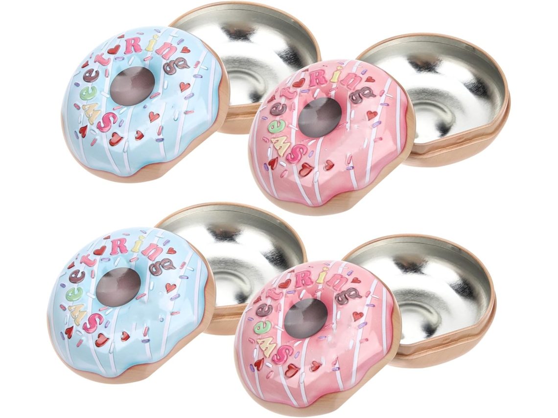Hanabass Conjunto De 4-latas Em Formato Rosquinha Para Doces E Guloseimas, Design Criativo E Portátil, Ideal Para Festas