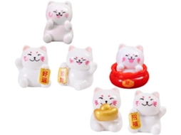 Conjunto 6 Miniaturas Gatos Japoneses Resina Maciça Adoráveis Peças Decoração Escritório Amuleto Sorte GOKOCO