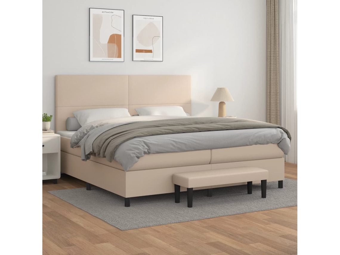 Vidaxl Cama Com Molas/colchão 200x200 Cm Couro Artificial Cappuccino