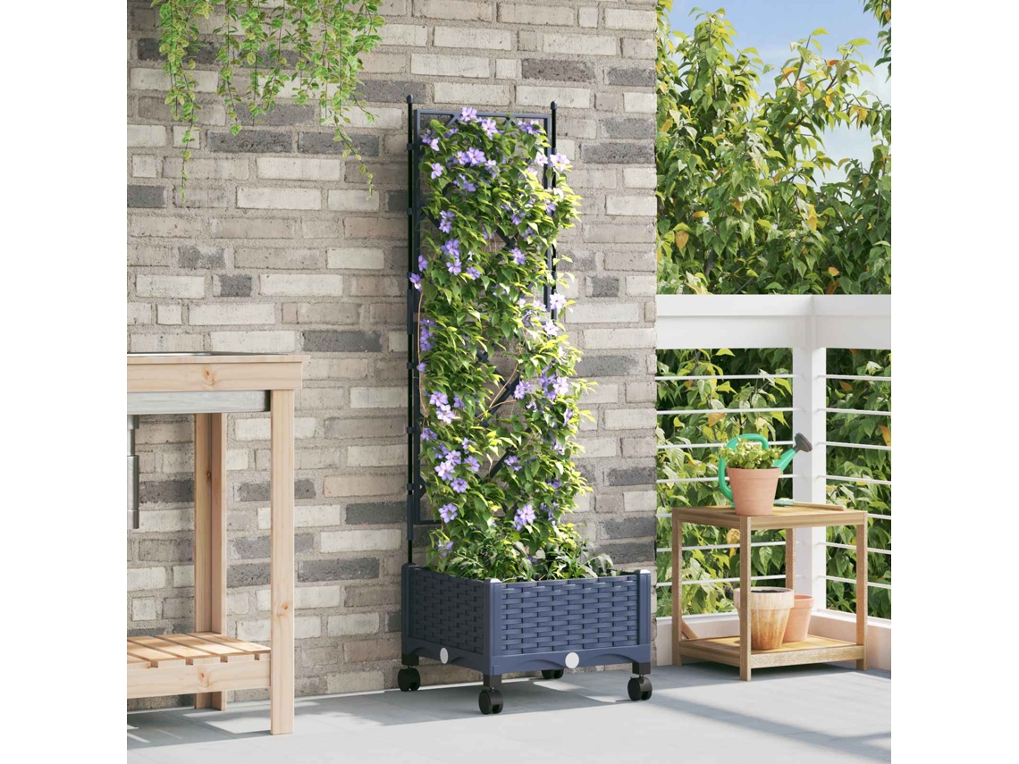 Vidaxl Vaso De Jardim Com Treliça E Rodas Cinzento 40 X 40 X 131,5 Cm