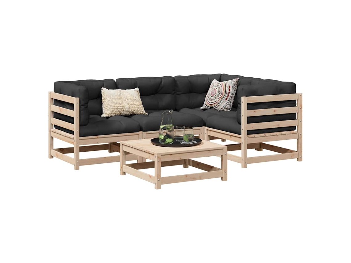 Vidaxl 5 Pcs Conjunto De Sofás Para Jardim Madeira De Pinho Maciça