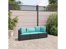 Vidaxl 3 Pcs Conjunto Sofás De Jardim Com Almofadões Vime Pe Preto