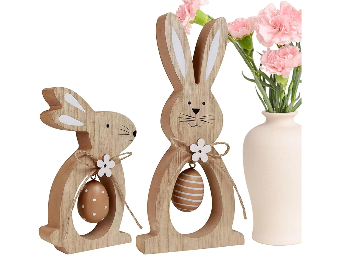 Conjunto De 2 Peças De Decoração De Páscoa Em Madeira Com Coelhinho Da Páscoa |