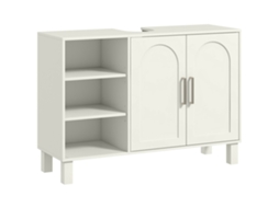 Armário Sob Pia Móveis Modernos de Banheiro com 2 Portas e Prateleiras Ajustáveis 90x30x63 Cm Creme Ge