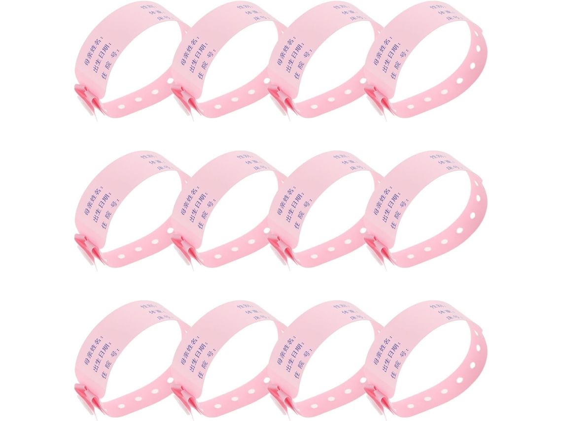 Pulseira Médica Ajustável Operitacx Em Pvc Para Recém Nascidos, Rosa, 100 Unidades, À Prova D Água E Com Escrita Nítida