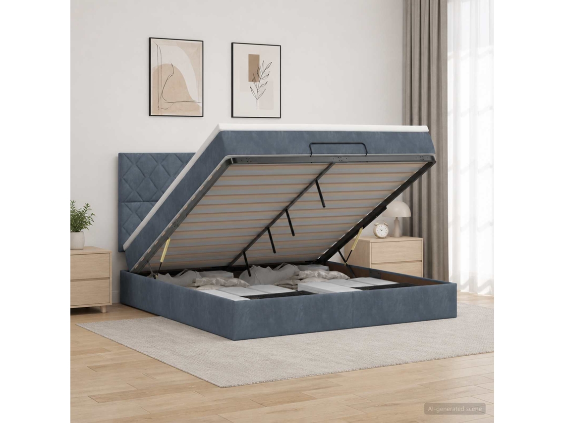 Vidaxl Cama Ottoman Com Colchão E Led Cinzento-escuro 140 X 200 Cm