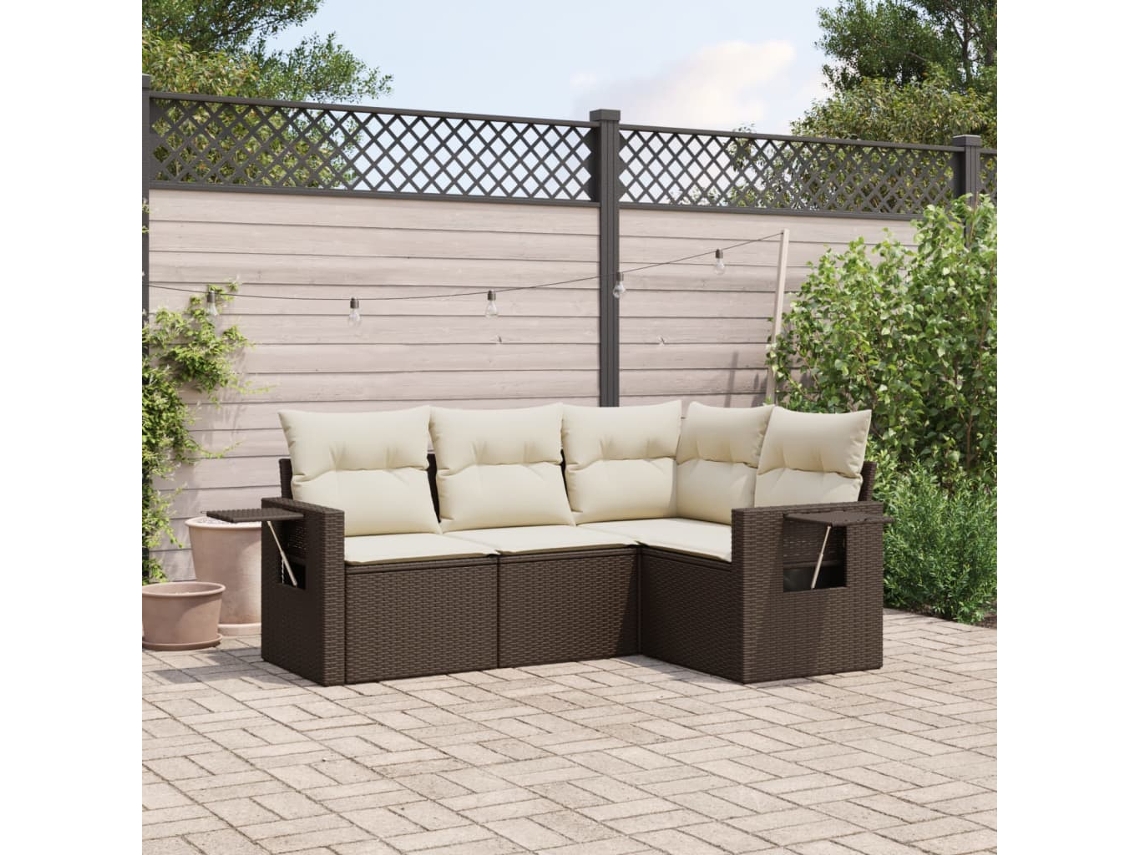 Jogo de Sofá Jardim 4 Peças C/ Almofadões Vime Pe Marrom Dkd Home Decor