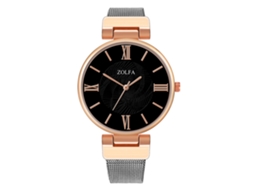 Relógio de Pulso Feminino de Quartzo com Cinto de Malha Moda Cor Sólida Prata Preto