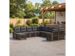 Vidaxl Conjunto De Sofá De Jardim 11 Unid. Cinzento Vime Pe