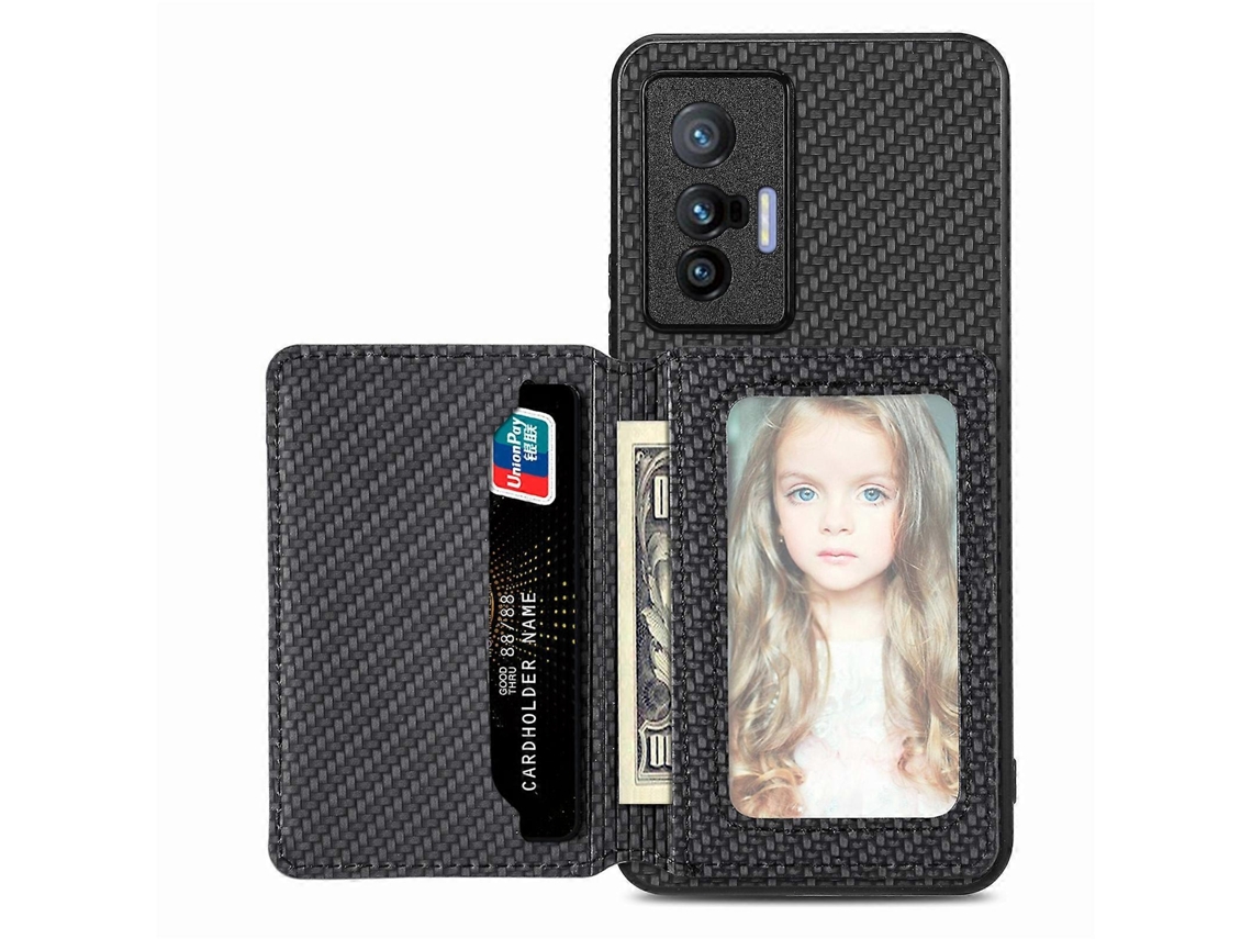 Capa De Celular Com Cartão Magnético De Fibra De Carbono Para Vivo X70