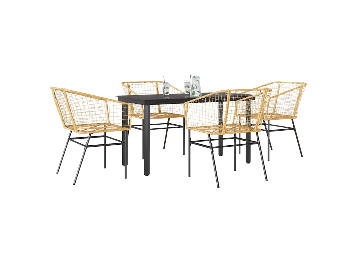 Vidaxl Conjunto Jantar Jardim 5 Peças Vidro Vime Pe Castanho