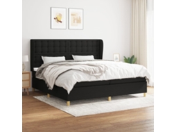 Cama Com Molas/colchão 200x200 Cm Tecido Preto