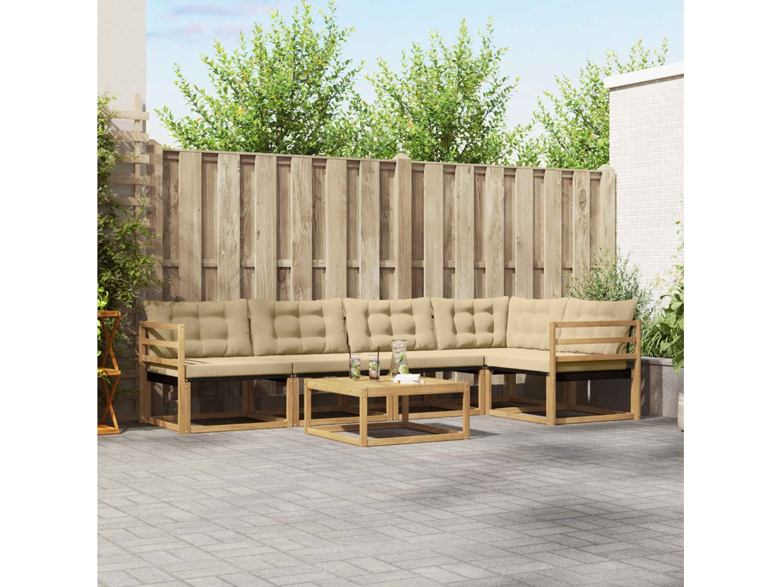 Vidaxl Conjunto De Sofás Para Exterior 6 Unid. Branco E Bege
