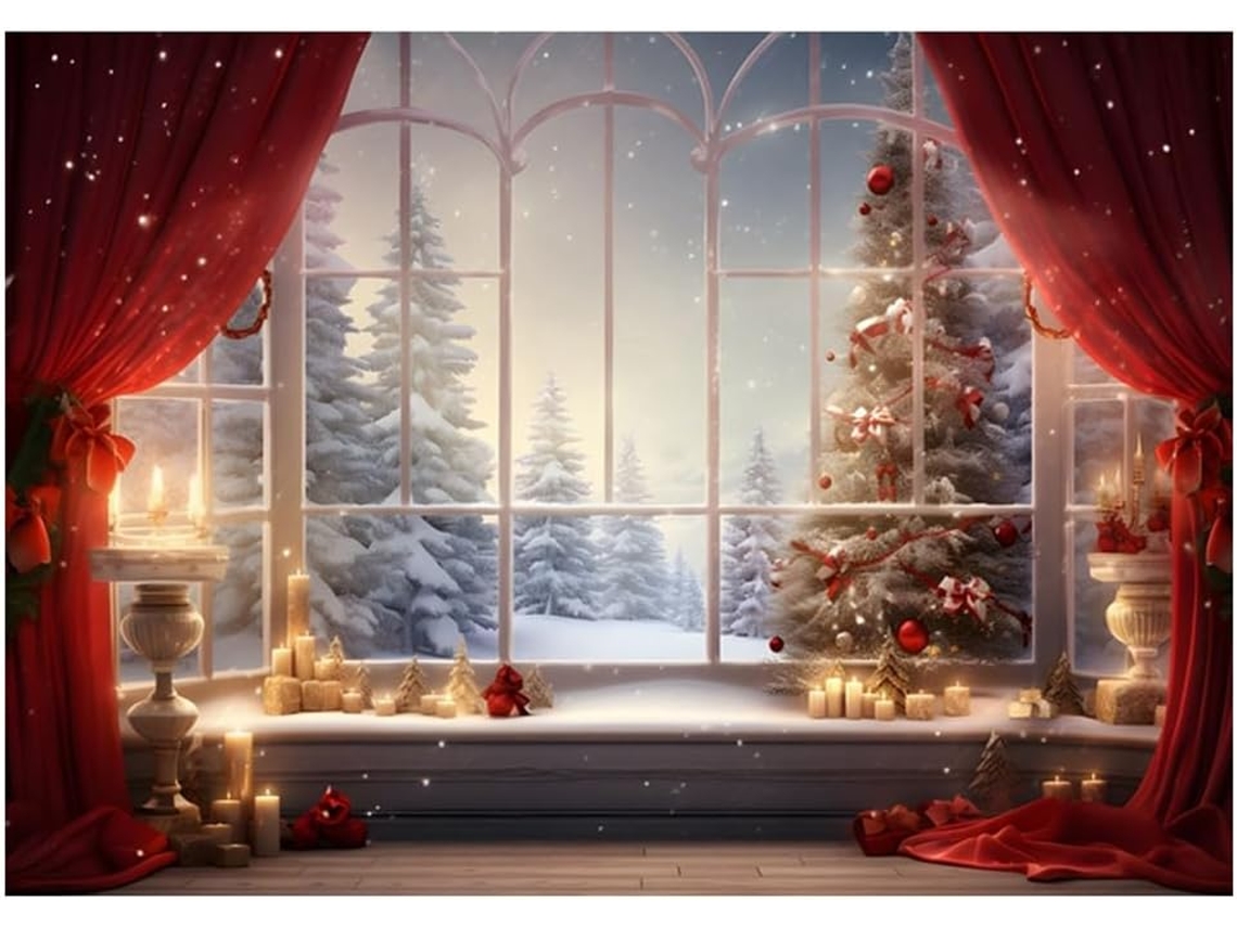 Tecido para Fundo de Natal com Estampa de Janela, 210x150 Cm, Ideal para Estúdio Fotográfico Infantil. SFUSHOS
