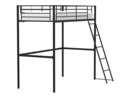 Cama alta infantil ELIOT em metal preto 90 x 190 cm com base de ripas incluída AUCUNE