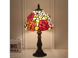 Abajur De Mesa Tiffany Pastoral Antique Feito À Mão Com Cúpula Vidro Colorido, 20cm De Altura, Ideal Para Mesa De