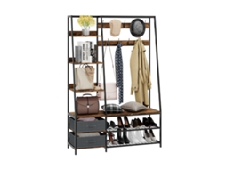 Cabide Industrial com Sapateira para Entrada 122x40x180 cm Castanho Rústico NORTHIO | NORTHIO