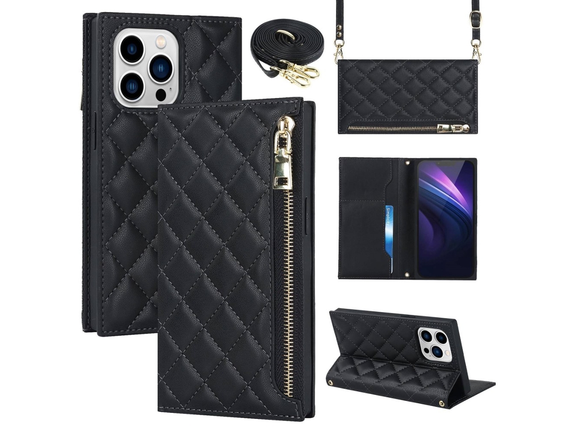 Capa Inch Para Iphone 13 Pro Max Pele Sintética Anti-choque Preto