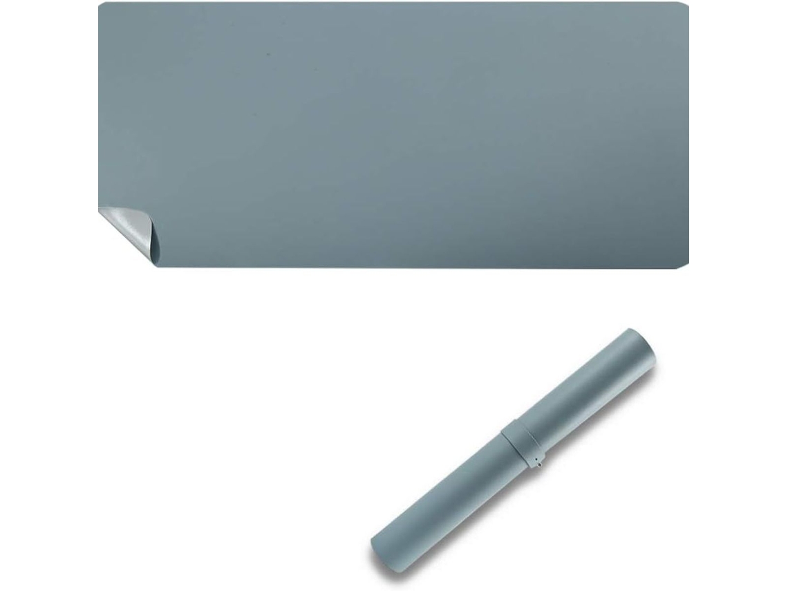 Tapete de Mesa Dupla Face, 80 X 40 Cm, Tapete de Mesa em Pu, Azul Claro+ Prata BRILVIBERA
