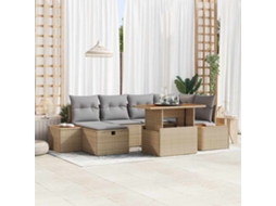 Vidaxl Conjunto De Sofá De Jardim 7 Unid. Bege Vime Pe
