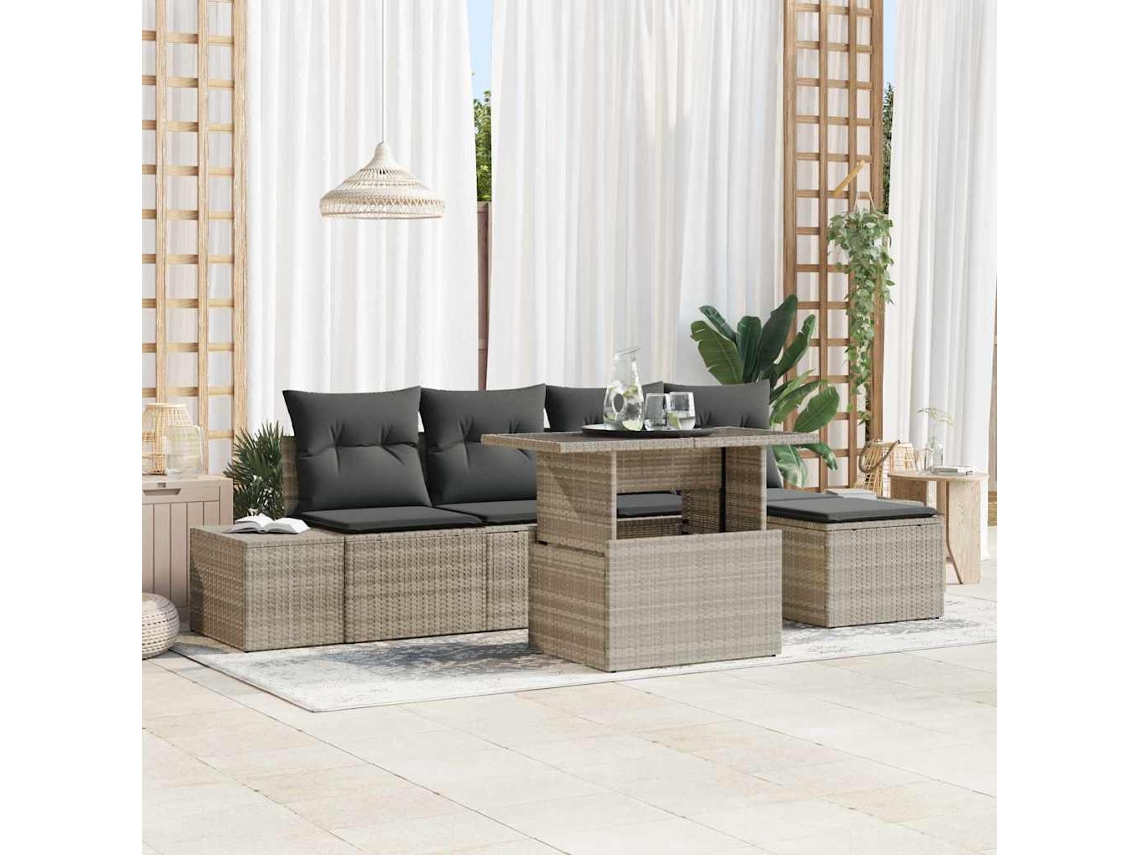Vidaxl Conjunto De Sofá De Jardim 6 Unid. Cinzento-claro Vime Pe