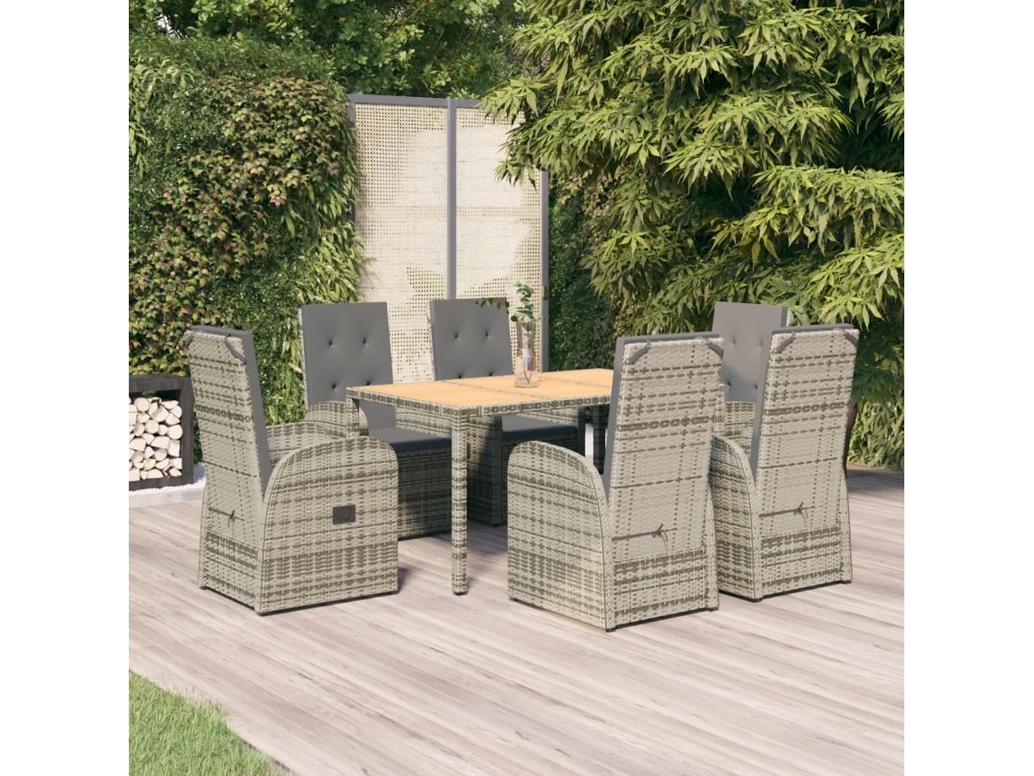 Vidaxl 7 Pcs Conjunto De Jantar P/ Jardim C/ Almofadões Vime Pe Cinza