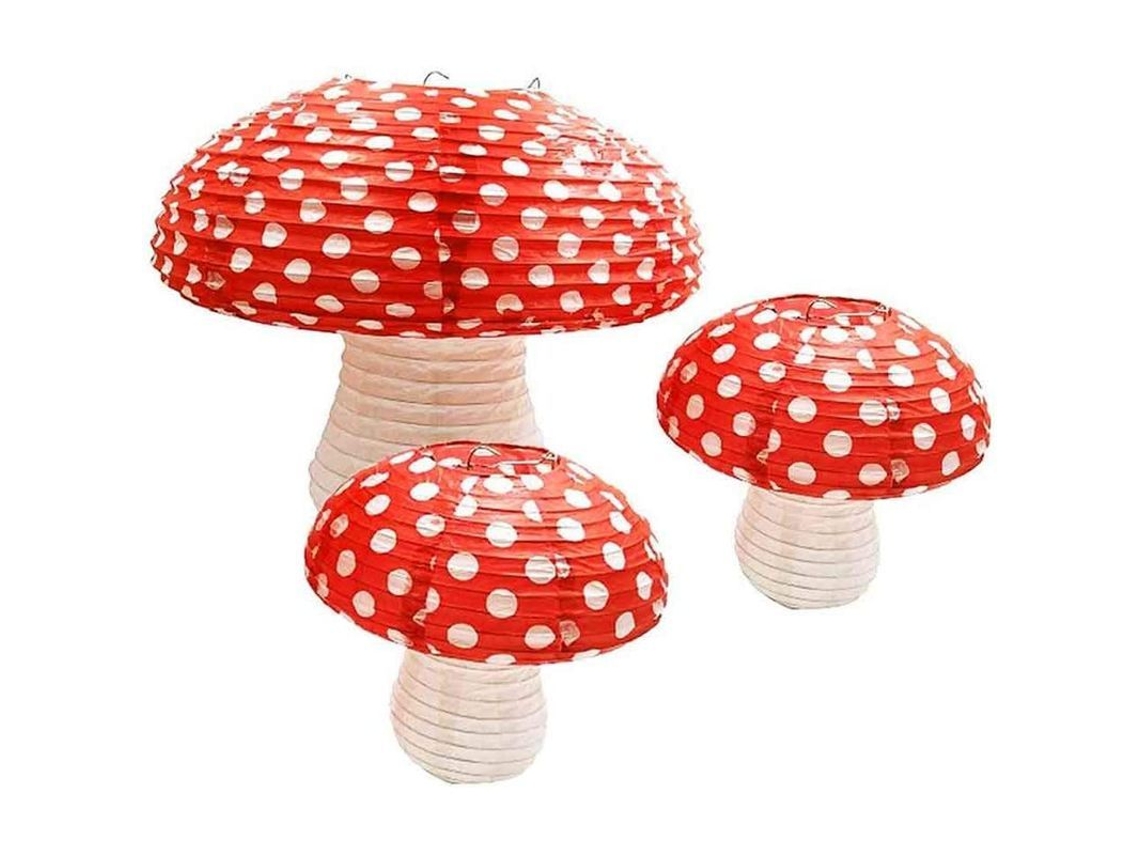 Nova Line 3 Lanternas de Papel em Forma de Cogumelo Grande para Decoração de Festa Temática Floresta/jungle