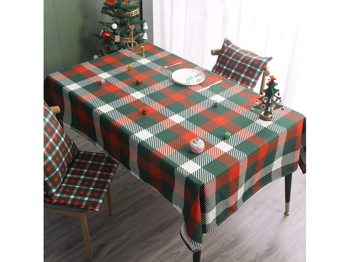 Toalha De Mesa Natalina Xadrez Vermelha Nórdica, Toalha De Mesa Retangular De Tecido.