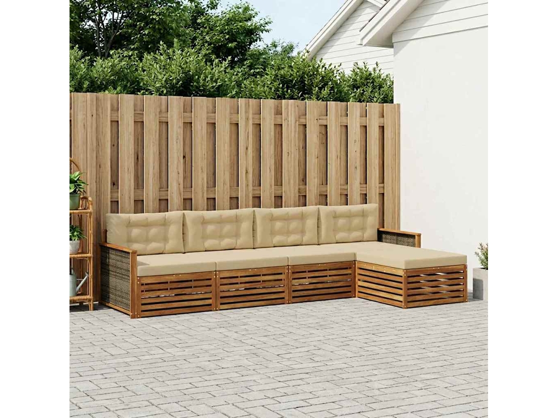 Vidaxl Conjunto De Sofás Para Exterior 5 Unid. Natural E Bege