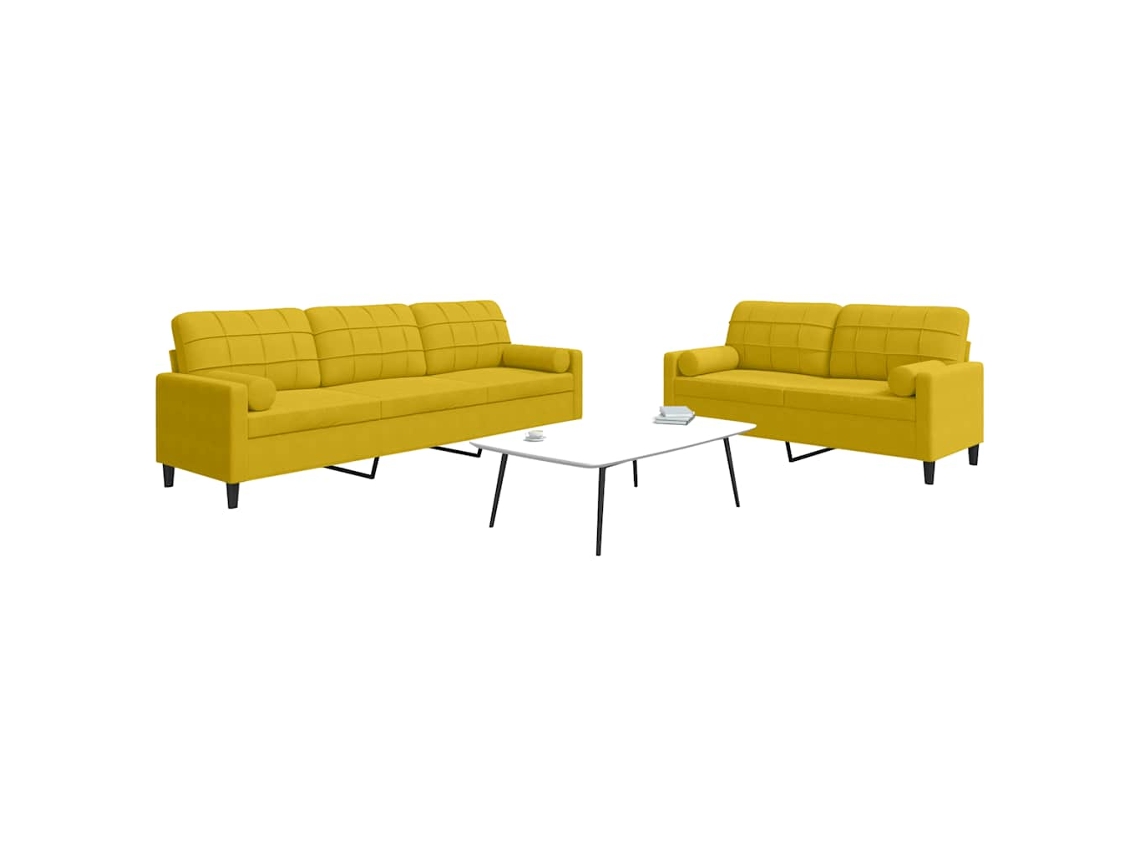 Vidaxl 2 Pcs Conjunto De Sofás Com Almofadões E Rolos Veludo Amarelo