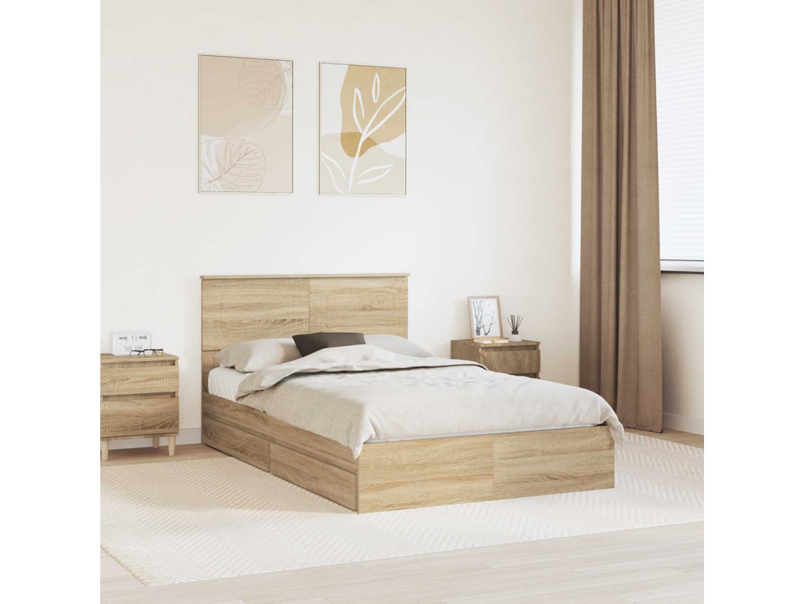 Vidaxl Cama Com Armazenamento Com Gaveta Carvalho Sonoma 135 X 190 Cm